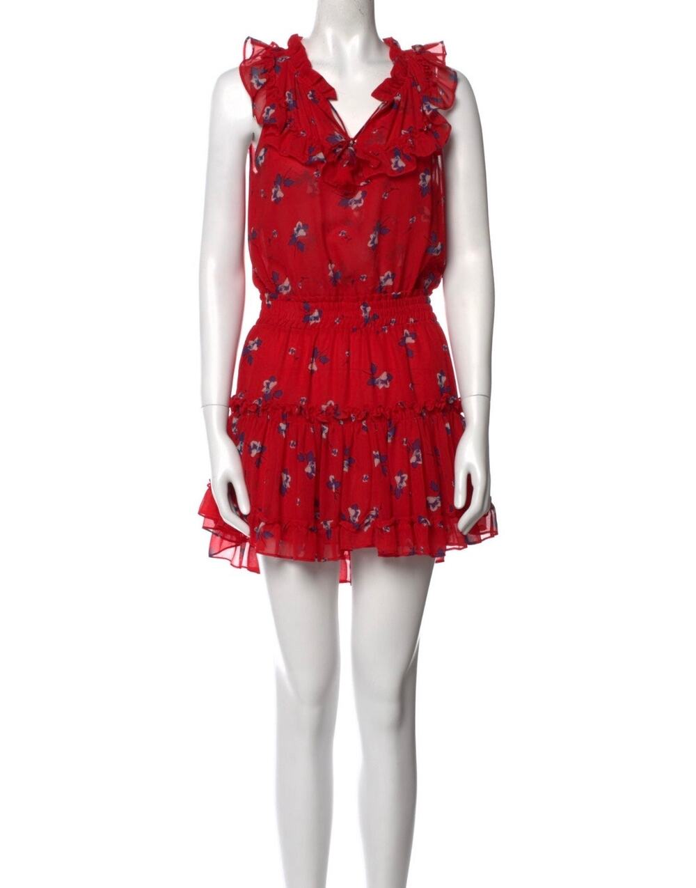 MISA Los Angeles Red Floral Ruffle Mini Dress M $380